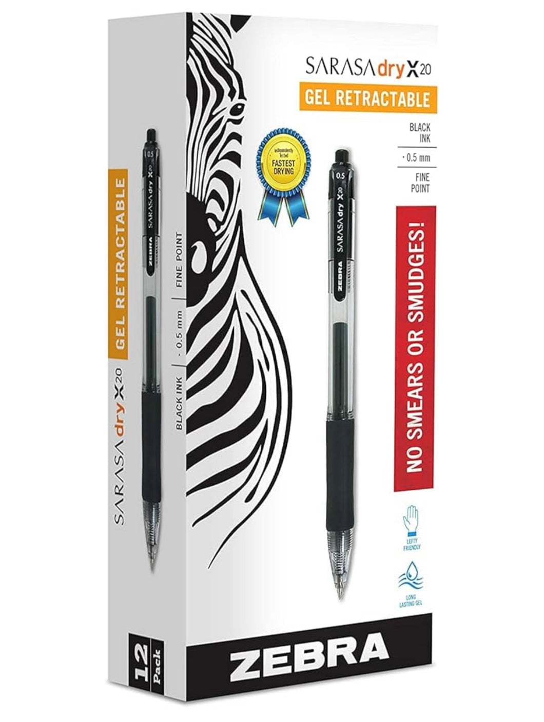 Zebra Retractable Gel Pens, Fine Point, 0.5mm, Black Ink, 12 Pack