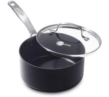 Load image into Gallery viewer, 2 Quart Ceramic Saucepan with Lid, Anodized Diamond Infused Coating, Black
