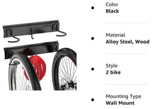 Load image into Gallery viewer, Heavy Duty Bike Rack Wall Mount for 2 Bicycles &amp; 1 Helmet, Storage Saver Holds Up to 100lbs
