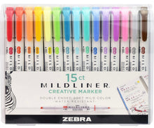 Load image into Gallery viewer, Zebra Highlighter Set, Mildliner Double-Ended Chisel and Bullet Tips, Pack of 15
