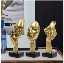 Load image into Gallery viewer, 7&quot; Thinking Statue Set, Modern Abstract Home or Office Decor, 3 Statues, Gold
