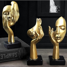 Load image into Gallery viewer, 7&quot; Thinking Statue Set, Modern Abstract Home or Office Decor, 3 Statues, Gold
