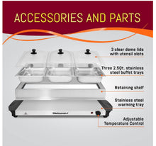 Load image into Gallery viewer, Triple 2.5 Qt Buffet Server, Stainless Steel Food Warmer, Temp Control &amp; Clear Slotted Lids
