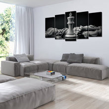 Load image into Gallery viewer, King and Knight of Chess Wall Decor, 5 Piece Combined Canvas Set 60&quot; x 32&quot;, Black &amp; White 
