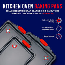 Load image into Gallery viewer, Baking Sheet Set, Non-Stick Carbon Steel Pans with Silicone Handles, 3 Pieces, Black
