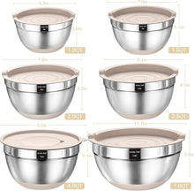 Load image into Gallery viewer, Stainless Steel Mixing Bowls with Airtight Lids, Grater Attachments &amp; Kitchen Utensils, 26 Piece Set, Khaki
