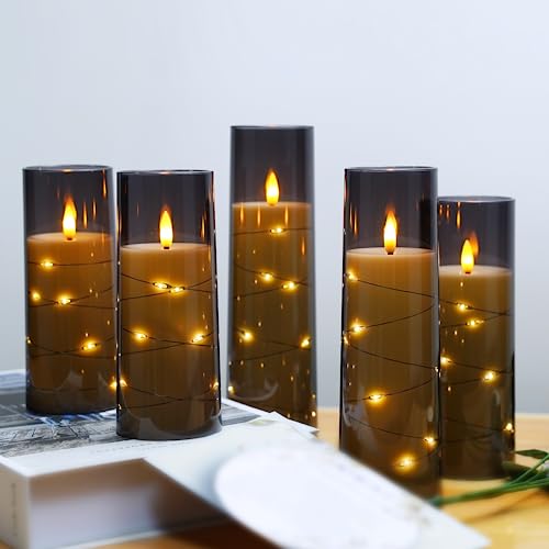 LED Flameless Candles Set of 5, Battery Operated Timer, Flickering Flame Decor