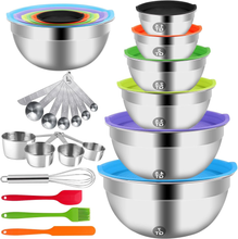 Load image into Gallery viewer, Mixing Bowls with Lid, 23 Piece Stainless Steel Nesting Prep  Set &amp; Kitchen Utensils
