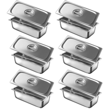 Load image into Gallery viewer, Stainless Steel Steam Pans with Lid, 13&quot; x 7&quot; x 4&quot; Buffet Style Serving Trays, Set of 6
