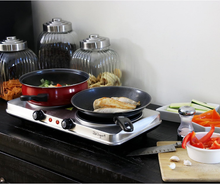 Load image into Gallery viewer, Ceramic Double Burner Stove, Portable Electric Infrared Cooktop, 18&quot; x 9.25&quot; x 2.75”
