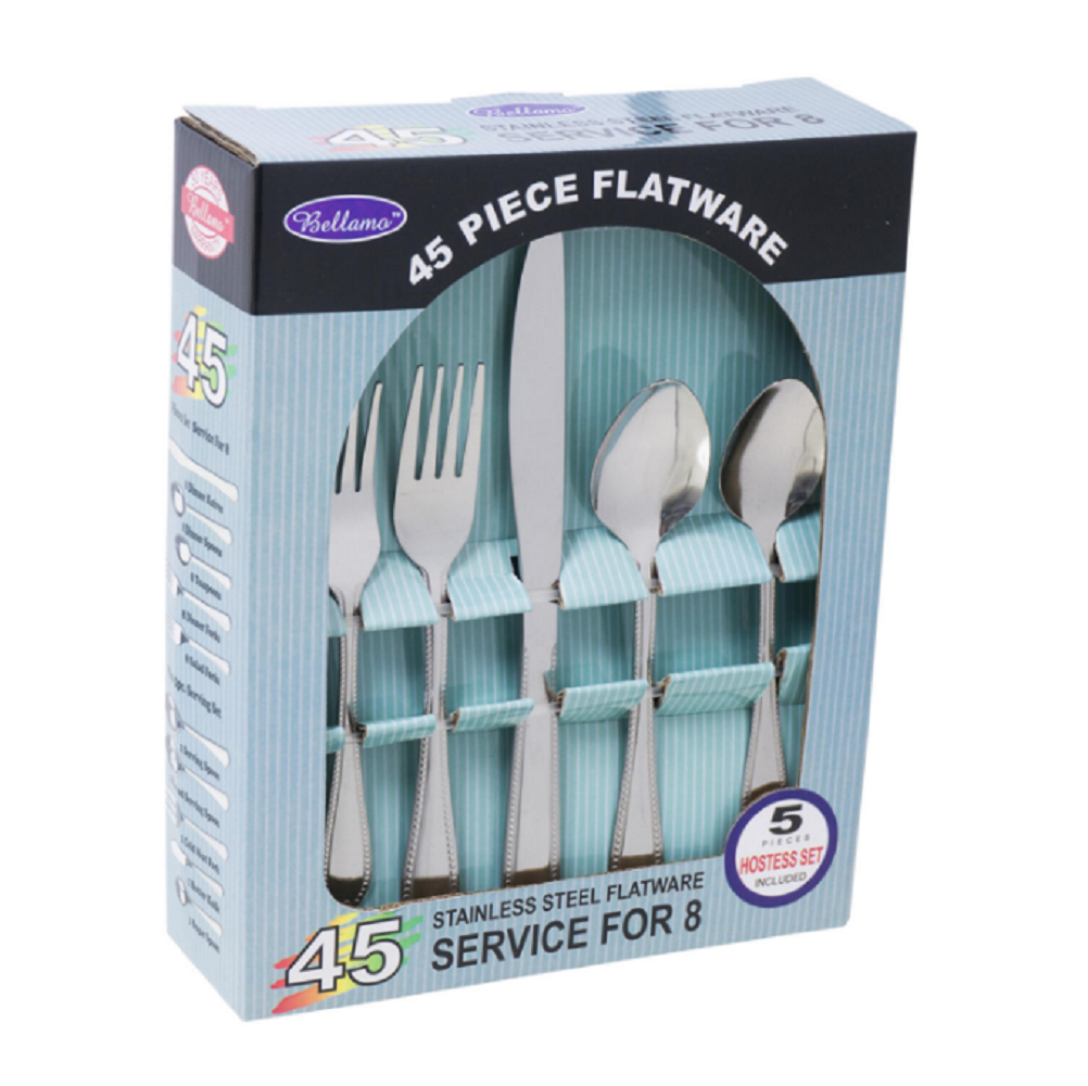 45 Piece Stainless Steel Silverware Set, Flatware Cutlery Service for 8