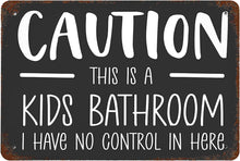 Load image into Gallery viewer, Bathroom Caution Wall Decor, 12&quot;x 8&quot; Vintage Metal Tin Sign, Humor Signage, Black &amp; White 
