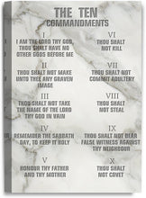 Load image into Gallery viewer, The 10 Commandments Wall Art Decor, 30&quot; x 20&quot; x 1.5&quot; Cotton Canvas, White Marble
