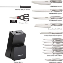 Load image into Gallery viewer, 15 Pc Stainless Steel Kitchen Knife Set with Storage Block, Ergonomic Handles, Black
