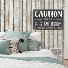 Load image into Gallery viewer, Bathroom Caution Wall Decor, 12&quot;x 8&quot; Vintage Metal Tin Sign, Humor Signage, Black &amp; White 
