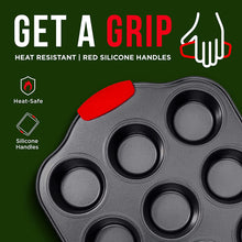 Load image into Gallery viewer, Oven Bakeware Set, Nonstick Carbon Steel with Red Silicone Handles, 6 Piece, Black
