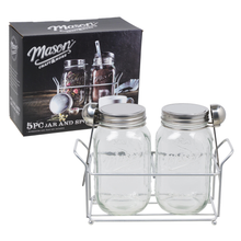 Load image into Gallery viewer, Mason Jar Set, 32 Oz Glass Jars with Lids, Includes 2 Spoons and Storage Caddy
