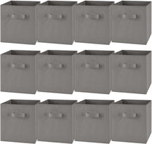 Load image into Gallery viewer, 11&quot; Collapsible Storage Bins, Foldable Fabric Cube Organizers, Set of 12, Grey 
