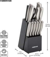 Load image into Gallery viewer, 15 Pc Stainless Steel Kitchen Knife Set with Storage Block, Ergonomic Handles, Black
