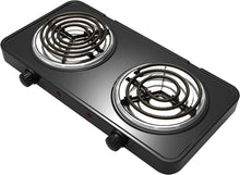 Load image into Gallery viewer, Portable Electric Dual Coil Burner, Lightweight Cooktop 18&quot; x 9.5&quot; x 2&quot; Inches, Matte Black
